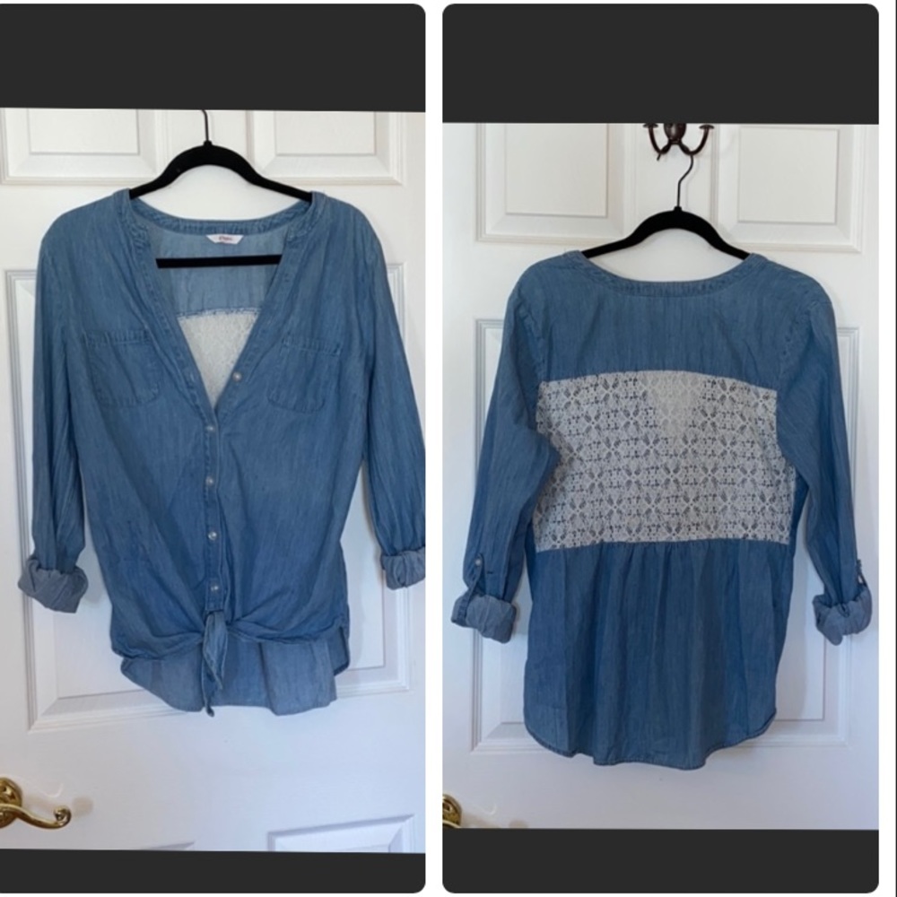 Candie’s - Denim Lace Long Sleeve Adjustable Shirt